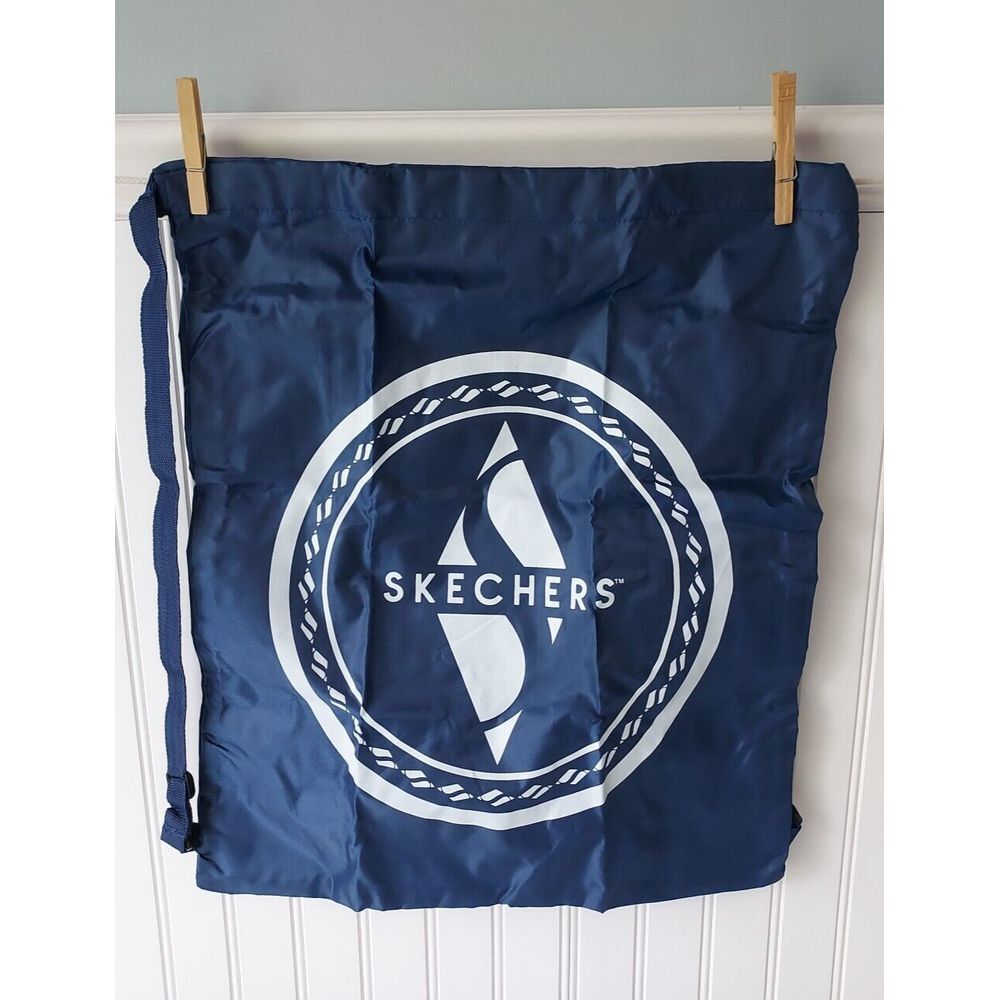 Skechers Drawstring Backpack Daypack Blue Reusable Bag Beach Gym Shopper Tote‎